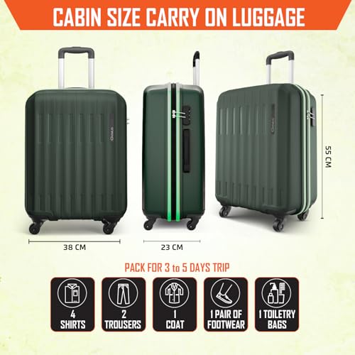 Image of Safari Genius Alley 55cm Cabin Trolley Bag Hard Case Polypropylene, 4 Spinner Wheels, 360 Degree Wheeling Carry on Luggage, Travel Bag, Suitcase, Trolley Bags, Deep Forrest