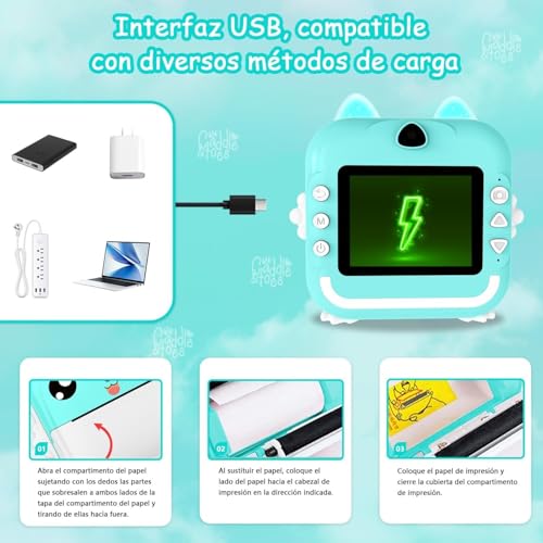 Image of CADDLE & TOES Instant Print Camera for Kids - 1080P HD, 48MP, Bluetooth, Free App, 3 Rolls Print Paper, Stickers, Fun Filters, Gift for Kids (Blue)