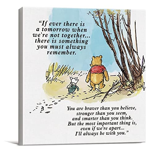 Image of Classic Winnie the Pooh Wall Art Decor If Ever There Is A Tomorrow Quote Canvas Painting Pictures Framed Print Sign Artwork Ready to Hang for Home Nursery (8x8 Inch)