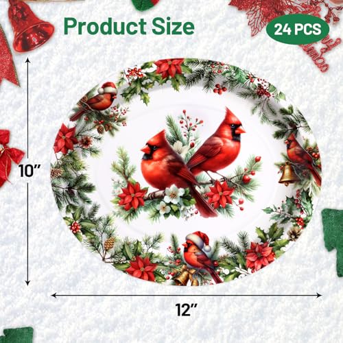 Treasure Cove Christmas Paper Plates Disposable Cardinal Oval Paper Plates Cardinal Bird Tableware Decorative for Xmas Holiday Dinner Party Supplies 24Pcs 10'' x 12'' – Image 4