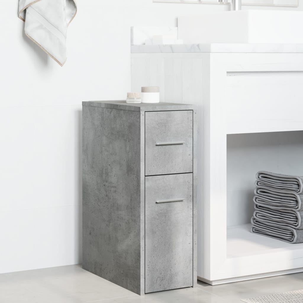 vidaXL Armadietto da Bagno Stretto con Ruote Grigio Cemento Truciolato