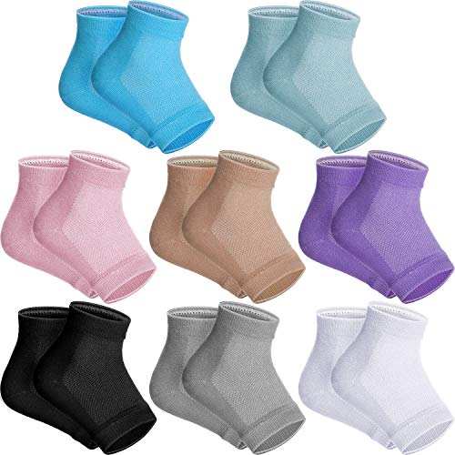 8 Pairs Heel Moisturizing Socks Gel Heel Socks Open Toe Socks Ventilate Gel Spa Socks for Dry Cracked Heels Care