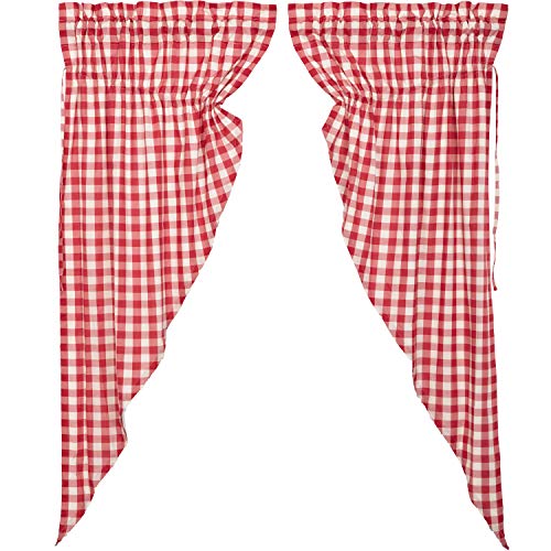 VHC-Brands-Annie-Buffalo-Check-Cotton-Farmhouse-Curtains-Rod-Pocket-Drawstring-Ties-Prairie-Panel-Pair-63x36x18-Red VHC Brands Annie Buffalo Check Cotton Farmhouse Curtains Rod Pocket Drawstring Ties Prairie Panel Pair 63x36x18 Red