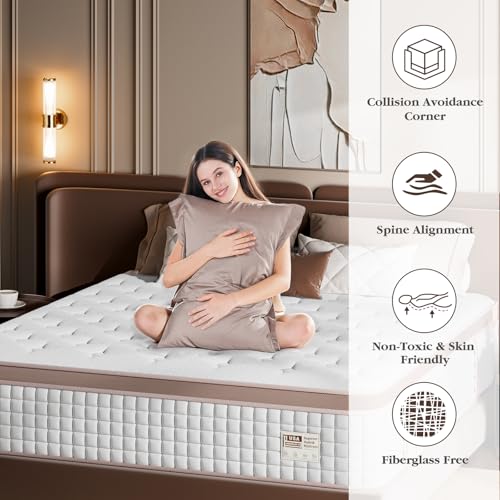 Mattress Queen Size 14 Inch - Firm Hybrid Bed in a Box for Couples & Light Sleepers, 366-Night Trial, Pocket Spring Mattress for Back Pain Relief & Motion Isolation, CertiPUR-US Certified