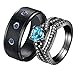 Aeici Bague de Mariage Couple Alliance Homme Plaque Or Zircone Cubique Bleue Ronde Bague Noir Bleu Femme 54 & Homme 64