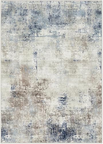 Area Rugs 3x5 Machine Washable Rug for Bedroom Living Room, Large Modern Abstract for Dining Room, Indoor Low Pile Carpet Soft Rugs with Non Slip Rubber Backing, Abstract Blue Gray