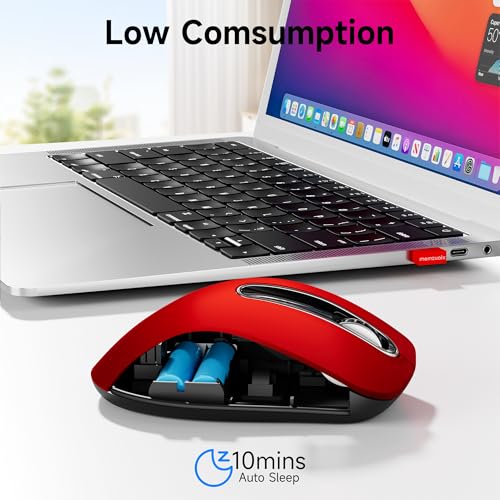 Image of memzuoix 2.4G Portable Wireless Mouse, 1400 DPI Mobile Optical Cordless Mice with USB Receiver for Computer, Laptop, PC, Desktop, MacBook, 5 Buttons, (Red)