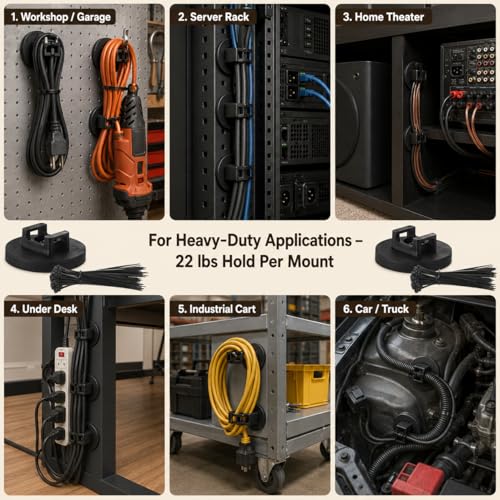 12 Piezas de Soportes Magnéticos para Cintas de Cable con 100 Cintas, 43mm, Negro miniatura 7