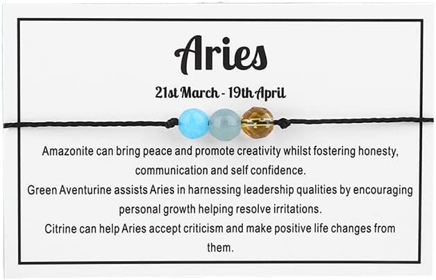 12 Constellation Zodiac Crystal Natural Stone Horoscope Stretch Bracelets Healing Gemstone Adjustable Braid Cord String Rope for Couples Friendship Reiki Yoga Meditation Jewelry