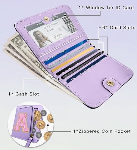 Image of COSHAYSOO Initial Wallet RFID Small Bifold Slim Letter Wallet for Women Teenager Girls Travel Daily Necessities Credit Cards Money Cash Coin Organizer, Lavender, Compact, R