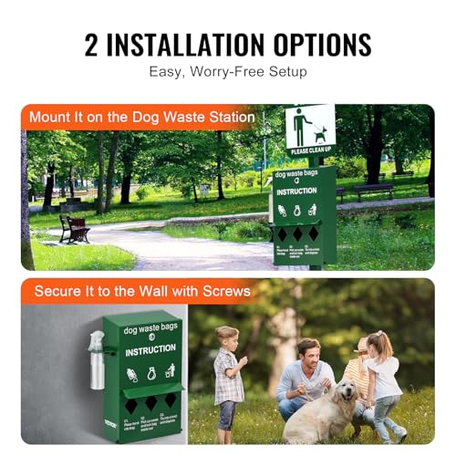 Image of VEVOR Dog Poop Bag Dispenser with Hand Wash Bottle, Lockable Outdoor Dog Waste Bag Holder with 600 Waste Bags, Stake, Pole, Fence & Wall Mounted Dog Poop Bag Storage, Pet Waste Station for Porch, Lawn