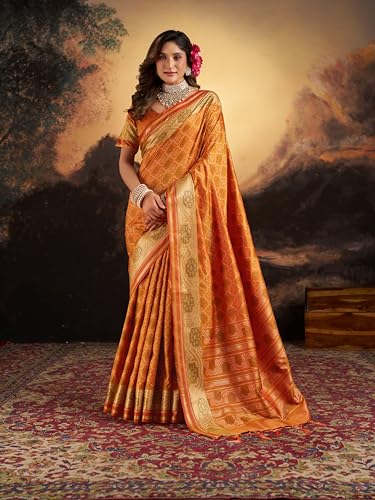 Image of SWORNOF Women's Kanjivaram Soft Silk Banarasi Sarees With Unstiched Blouse Piece