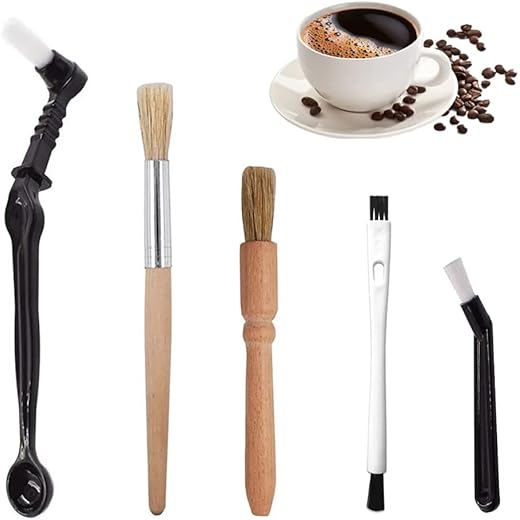 Supvox? Coffee Brush Set, Professional Espresso Brush Kit, Include Wooden Coffee Grinder Machine Cleaning Brush and Nylon Espresso Brush for Coffee Machine Group Head (5Pcs)
