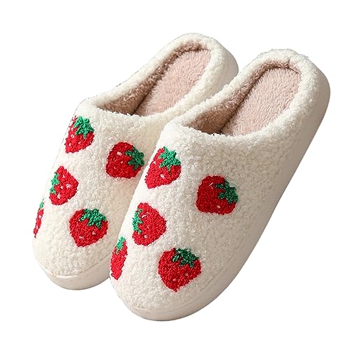 FAYUEKEY House Slippers for Women Fuzzy Mens Fruit Series Strawberry Memory Foam slippers Bedroom Shoes