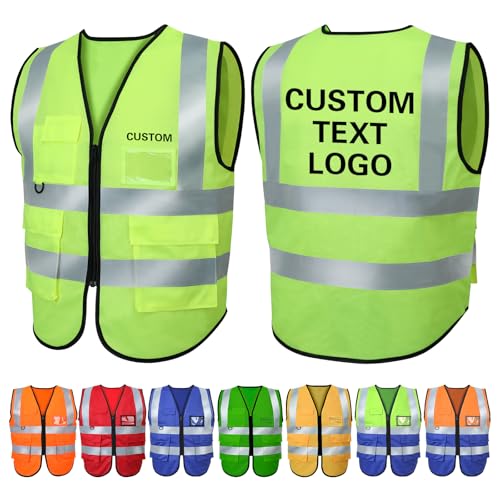Custom Safety Vest for Men & Women Personalized for Construction, Police, Firefighters High Visibility Reflective Vest (Large)