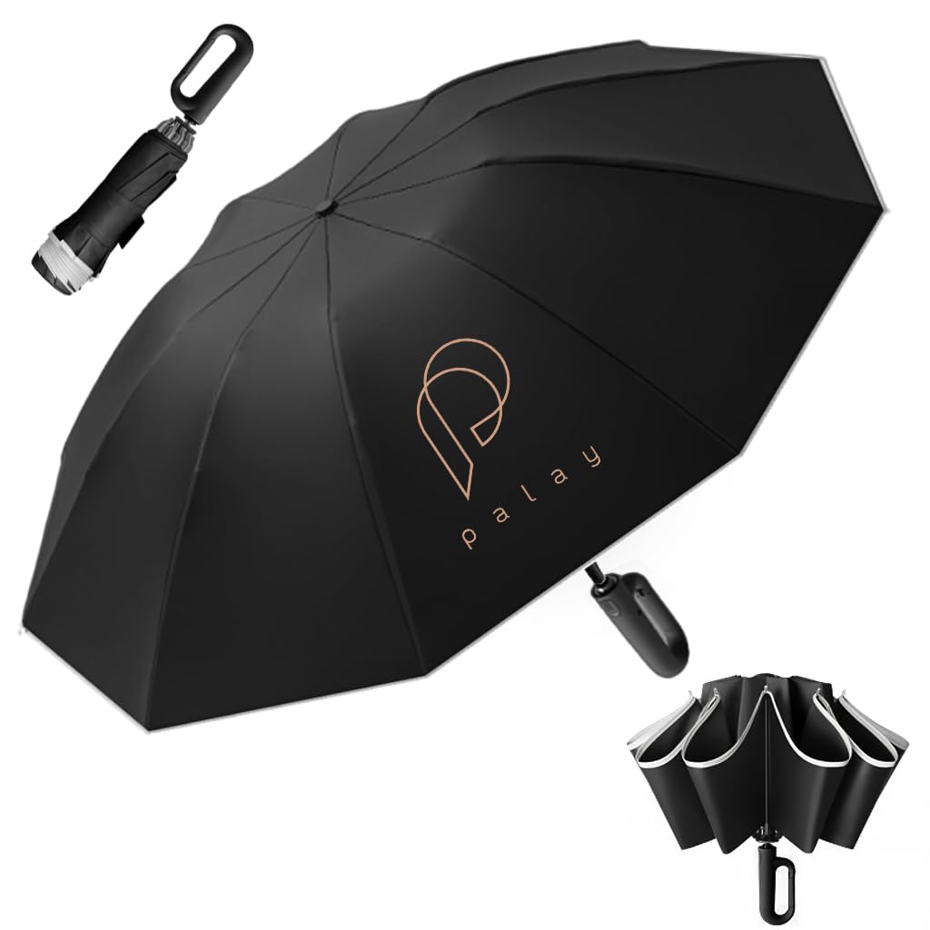 Sponsored Ad - Umbrella for Rain Big Size with Reflective Strap, 3 Fold Travel Umbrella for Sun Protection, Windproof Reinforced 10 Dual Ribs, Automatic Open/Close