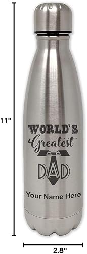 Miniatura 6 de LaserGram Botella de agua de acero inoxidable de una sola pared, el mejor papá del mundo, grabado personalizado incluido