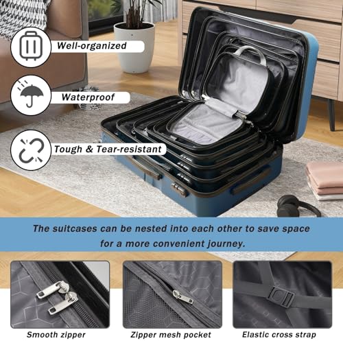 Image of 13 Piece Luggage Sets, Lightweight Suitcases with Dual Spinner Wheels, Carry-On & Check-In Sizes for Travel and Business (Inky blue)