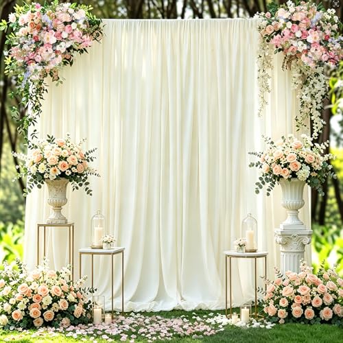 Hemmotop Wrinkle-Free Ivory Backdrop Curtain Drapes 10x10ft 2-Pack 5x10ft
