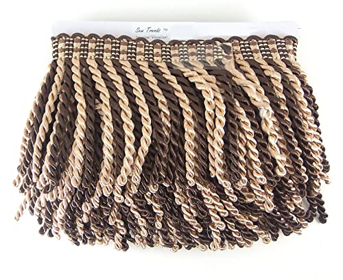 Sew Trends 5 Yards Of 4.3" Long Bullion Fringe Tassel Twisted Cord Braid Trim Two Tonal Color Fringe Sewing, Drapery- Gold & Coffee Brown Combo #TOP10