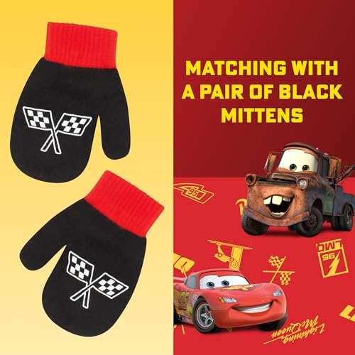 Image of Disney Boys' Winter Hat and Mitten Set, Cars Lightning Mcqueen Toddler Beanie for Ages 2-4