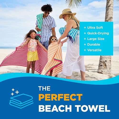 Kaufman - Colorful Racing Striped Beach & Pool Towel - Extra Large Beach Towel - Soft & Absorbent 100% Cotton Towels - Assorted Colors - 30" x 60" - 4 Pack2