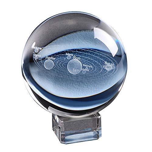 Uterstyle - Bola de Cristal con Sistema Solar 3D con Base LED USB para decoración del hogar/Sistema Solar, Regalo de Cristal con Caja de Regalo, 60 mm Cover