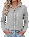 Kistore Women's Striped Tops Long Sleeve Dressy Causal Blouse for Women Button Down Shirts Wrinkle Free Work Business Outfits with Pockets S