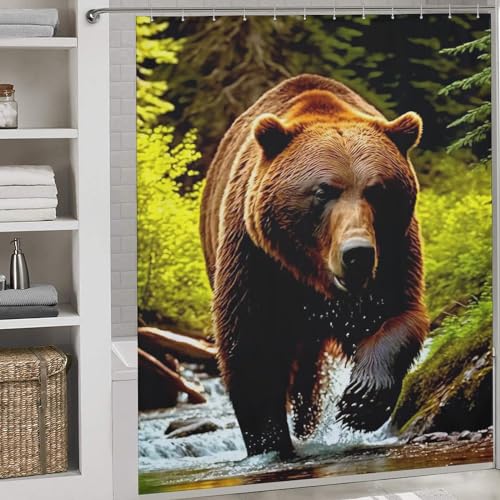 Rideau de douche ours en polyester 183x183 cm avec crochets - 2