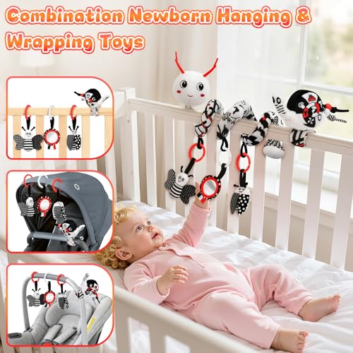 Image of High Contrast Baby Toys for Newborn, Black and White Baby Sensory Toys 0-12 Months with Car Seat Toys & Soft Plush Toy, Activity Hanging Toys Velcro for Stroller Toys Baby Gifts