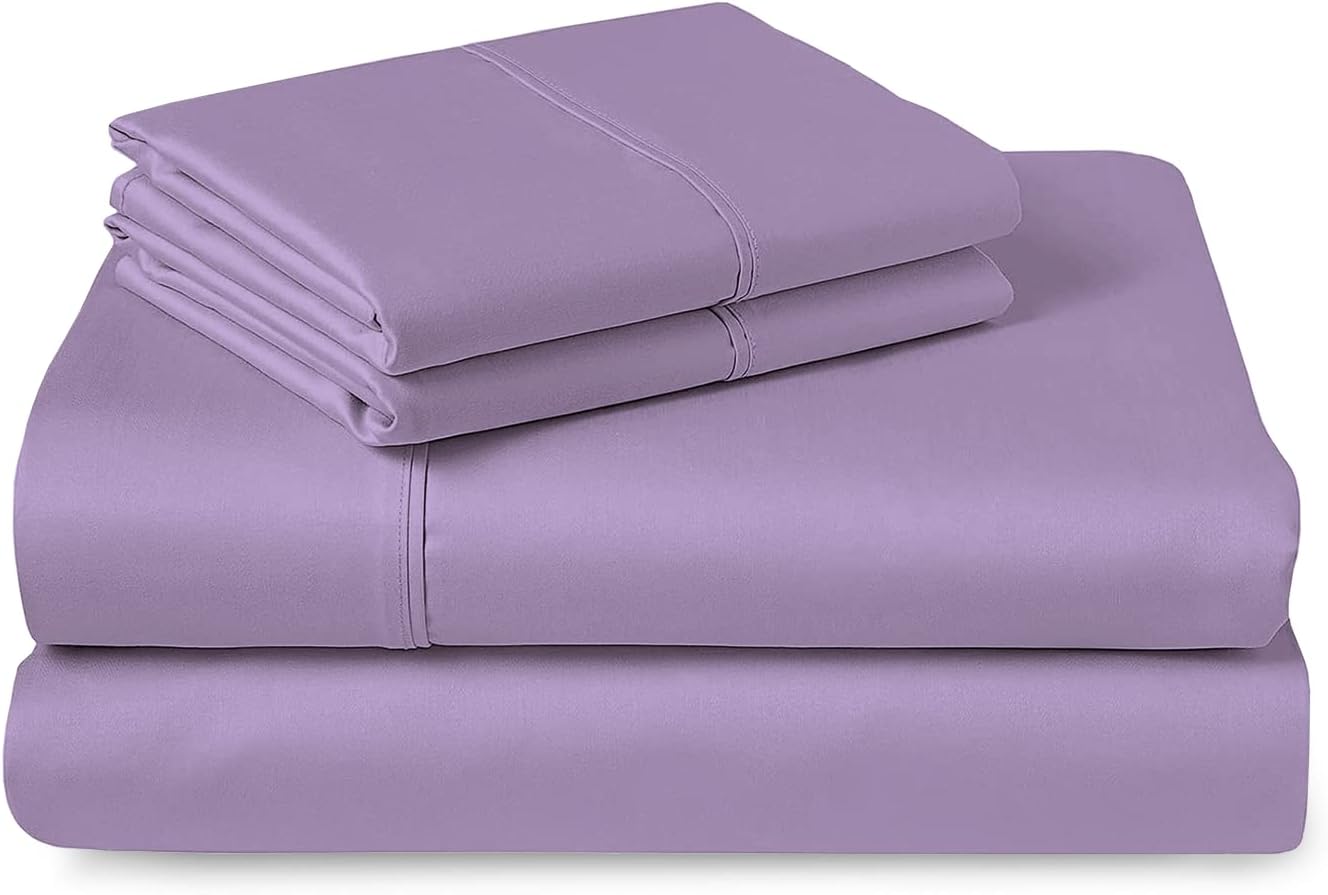 PizunaPure 100% Cotton Sheets Full Size, Luxurious 400 Thread Count Long Staple Cotton Sateen Sheets Full with 15" Deep Pocket (Combed Violet Cotton Sheets Full)