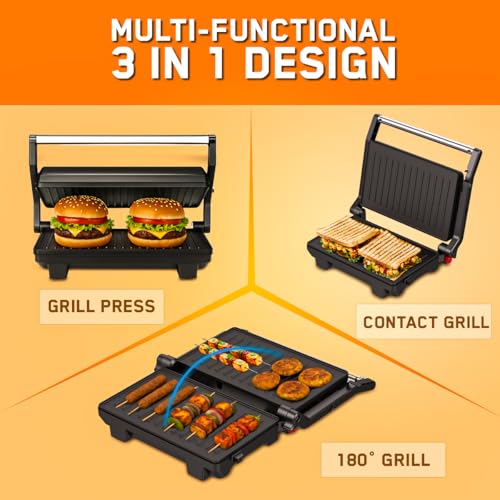Image of INASLA 1000W Sandwich Maker|Non-Stick Coated Plated|Scratch Resistance|180 Open Sandwich Griller|Dual Safety with Thermostat & Fuse|Cool Touch Handle|Easy To Clean, Regular Bread Slice2,Grill Master