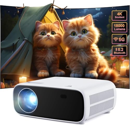 Wielio - Projecteur avec WiFi Bluetooth, Mini projecteur vidéo pour l'extérieur/la Maison, Full HD Native 1080P, projecteur Portable 4K Home Cinema 18000 lumens, Compatible avec iOS/Android//PS5/TV Stick/X-B