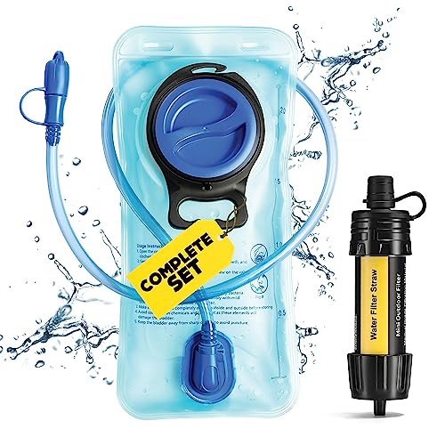 Homeify Hydration Bladder + Camping Water Filter - 2 Liter Water Bladder For Hiking Backpack, Leak Proof Water Bag Reservoir, With Survival Water Filter For Camping Biking Hiking Running Climbing. #TOP9