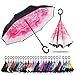 CICILIAYA Paraguas Invertido Plegable de Doble Capa Con Protección Contra la Lluvia, Mango en Forma de C, Recto Grande, Rosa 1, 31.5 Inch