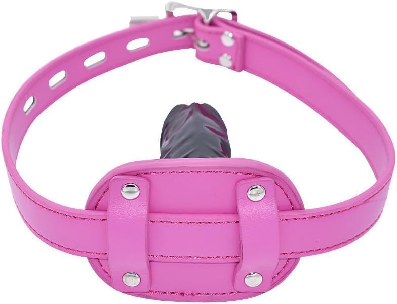 Lockable Dildo Mouth Gag,SM Mouth Restraint with Lock Bondage,Adjustable Bondage Leather Gags Adult Sex Toy for Couple (Pink,Long)