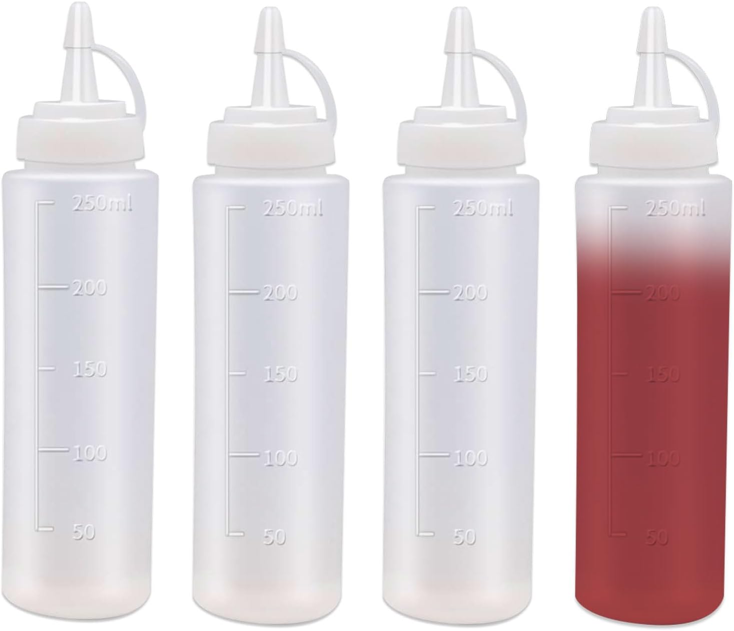 4 Pack Squeeze Bottle - 8oz / 250ML Plastic Squeezy Sauce Bottles with Cap, Squeeze Condiment Bottle Dispensing Ketchup Bottle for Sauce,BBQ,Salad Dressing,Paint,Oil,Icing,Liquids,Art,Crafts,Glue