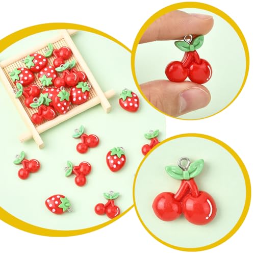 Breloques cerises et fraises 3D de précision en résine avec anneau fer - 4