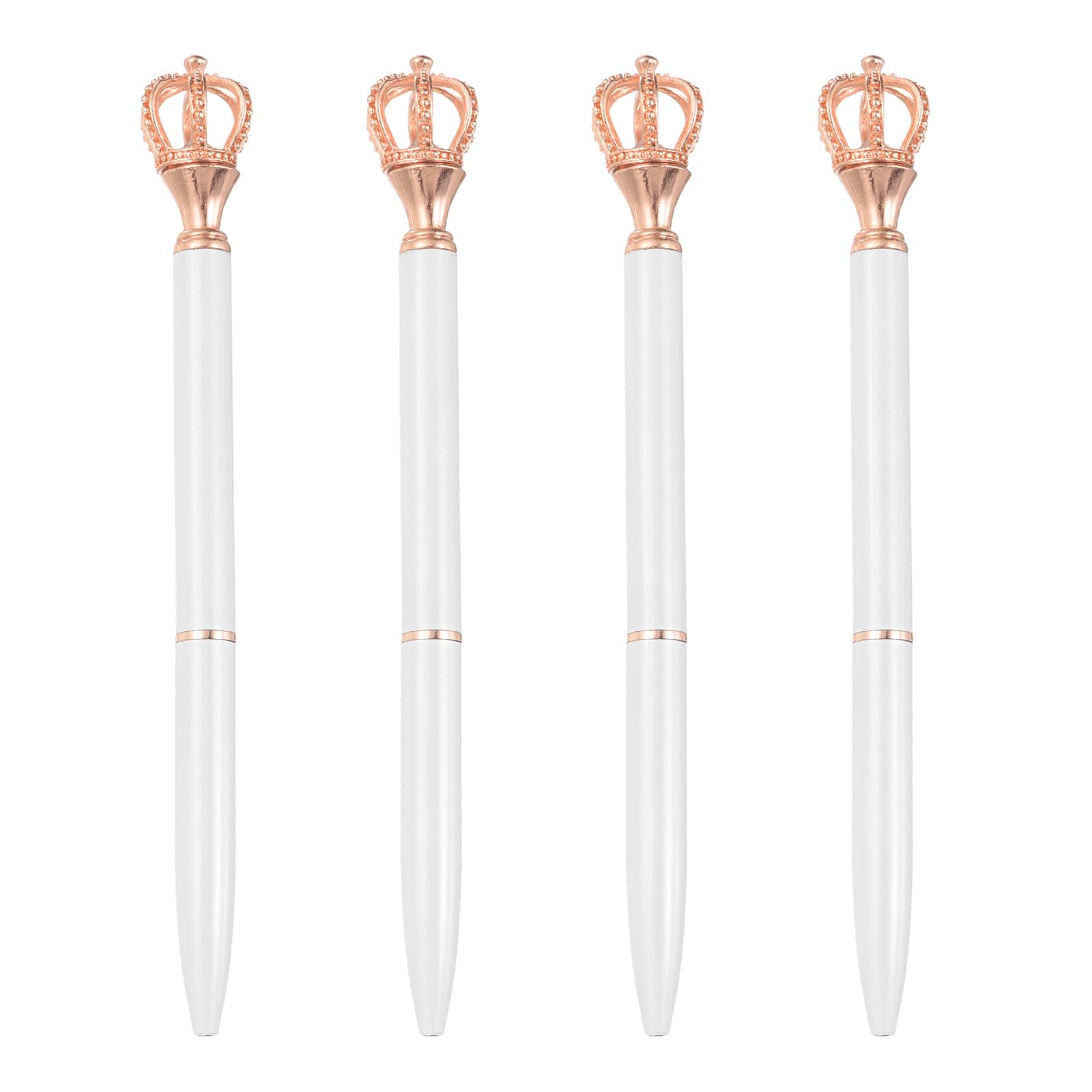 PATIKIL Crown Ballpoint Pen, 4Pcs Sparkling Bling Metal Pen with Crown Top Elegant 1.0mm Black Ink Ballpoint Refillable for Office Business Wedding Party Birthday Gift, White/Rose Gold
