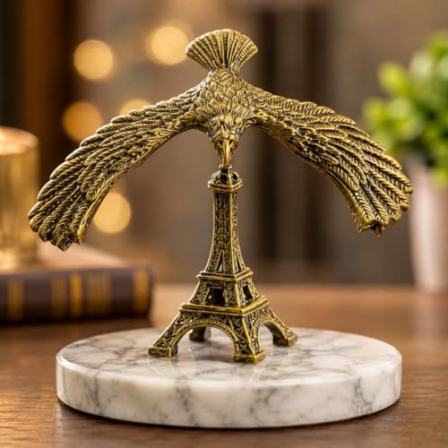 Image of Balancing Eagle Statue Showpiece | Antique Brass Metal Eagle Figurine for Home Decor | Office Desk Decoration Item | Luxury Tabletop Showpiece | Gift Item for Living Room, Bedroom & Office (14 cm)