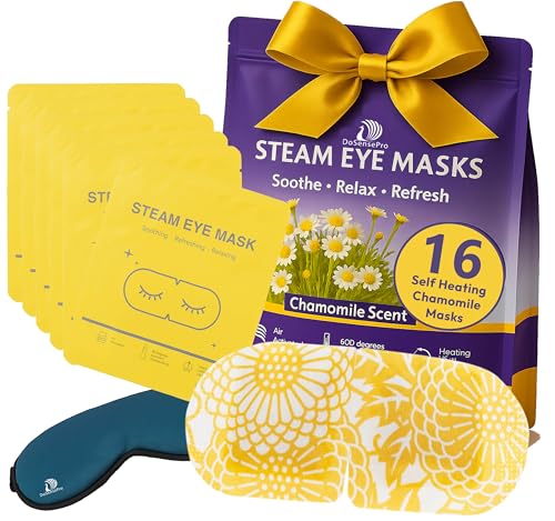 DoSensePro Steam Eye Mask - 16 Pack Chamomile Self-Heating Warm Compress for Dry Eyes, Puffy Eyes Relief, Cornea Care, and Relaxation – Soothing & Comfortable Heated Eye Pads