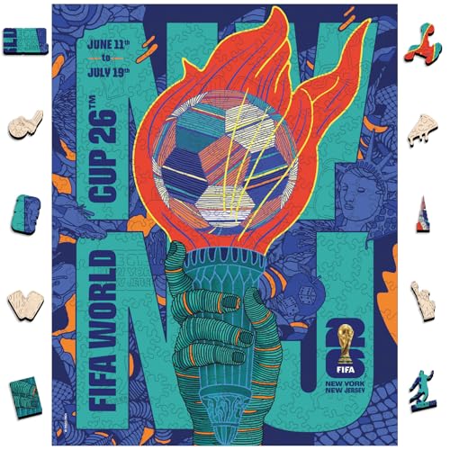 Image of FIFA World Cup 2026 City Puzzle NYNJ Poster - Wooden Puzzle for Adult, 200 Pieces Unique Shape Puzzle, 5MM Thick, Creative Collectible Gift for Fans, Officially Licensed Product, 9.3x11.8''