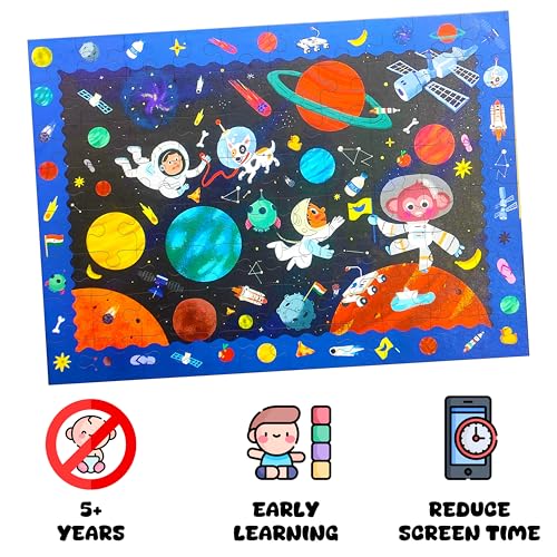 Image of VGRASSP 70 Pcs Space Themed Solar System Based Interlocking Puzzle Toy - Search, Find and Connect Educational, Challenging & Brain Booster Jigsaw Puzzle for Kids, Boys and Girls
