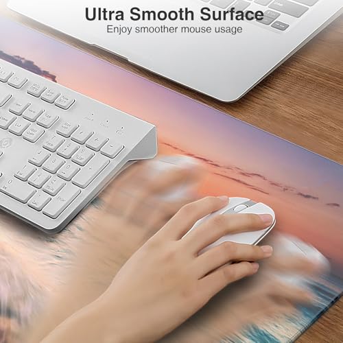 Image of Wireless Charging Mouse Pad, 31.5 inchx15.8 inch in, Beach Sunset | Anti-Fray Stitched Edges, Waterproof Premium Textured Surface, Non-Slip Rubber Base, with 20W PD Adapter