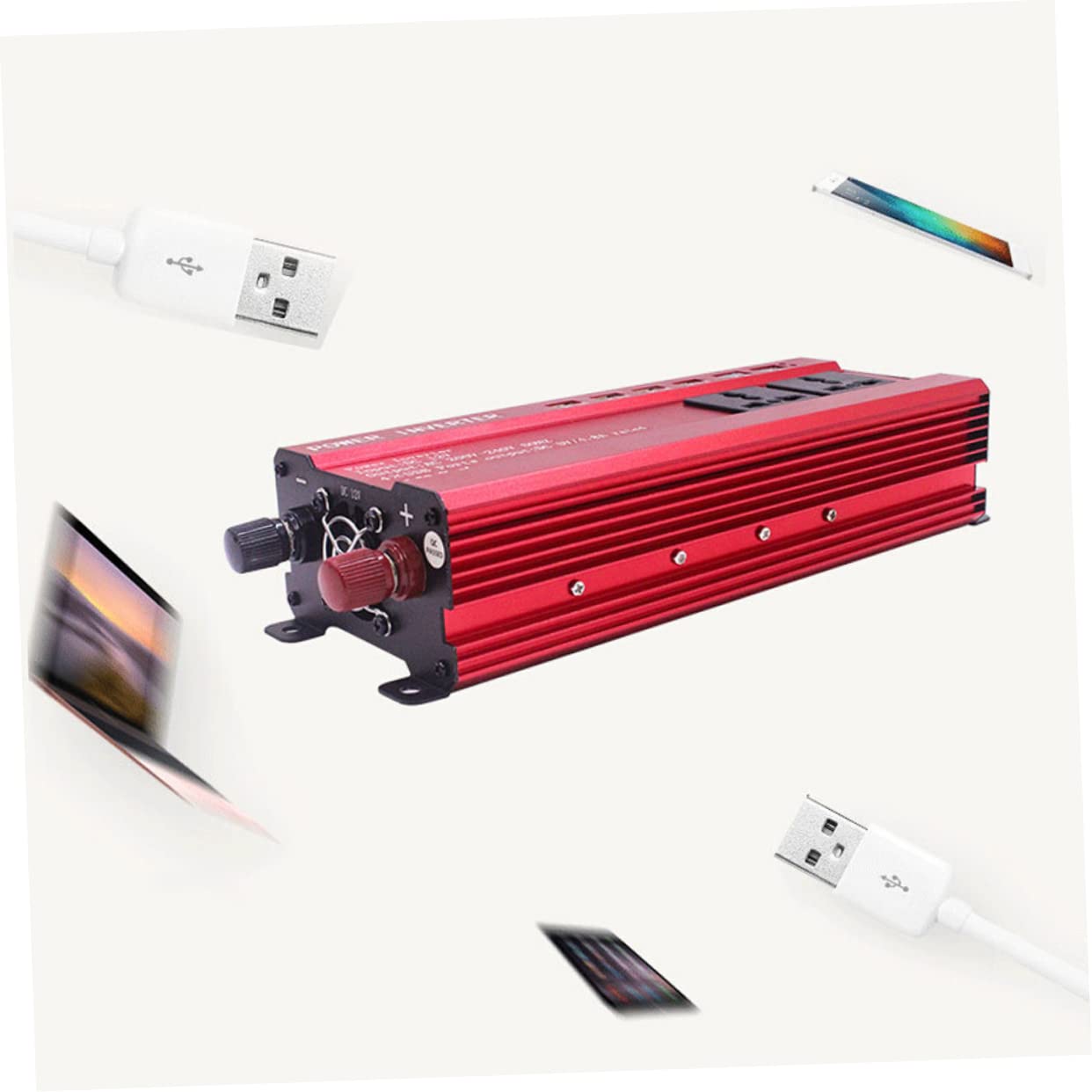 Cabilock Inversor de Corriente Puertos USB para Coche 2000w y Carcasa de Aleación Resistente Convertidor de Potencia 12v DC a 220v AC para Uso Portátil