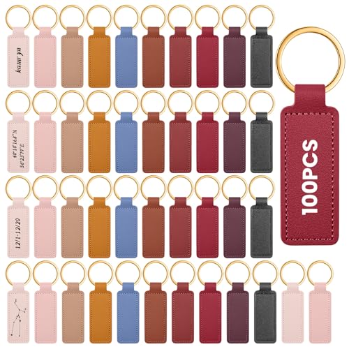 Image of Leather Key Fob Kit with Metal Rings, PU Leather Keychains Blank for Laser Engraving, DIY Craft Projects and Gift Making Supplies