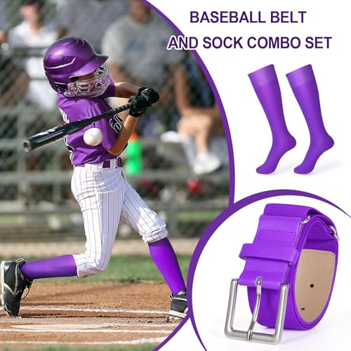 Image of XZQTIVE Baseball Softball Socks and Baseball Softball Belt Combo Set Knee-High Soccer Socks for Kids Youth Adult