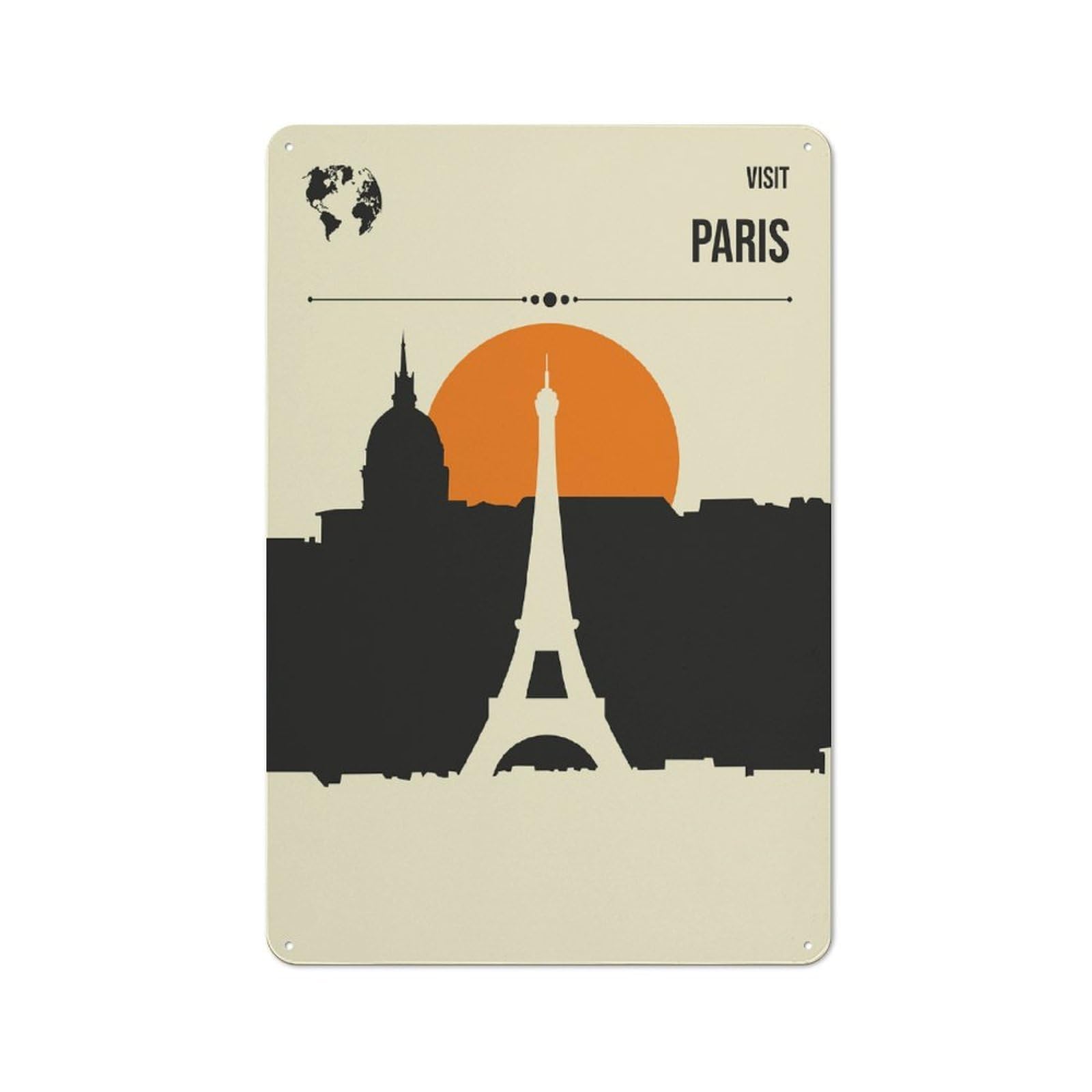 Junmoney Style-1 Visit Paris Travel Vintage Tin Wall Plaque 30X20cm For Home Bar Wall, For Vintage Wall Decor Fans, For Home Office And Studio Walls