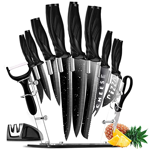 Opiniones de Bloques de cuchillos favoritos de las personas. 49 LSXD Juego de Cuchillos de Cocina 17 Piezas, Cuchillos para Cocina de Acero Inoxidable Profesionales, Juego de Bloques de Cuchillos con Soporte Acrílico, Pelador, Afilador y...