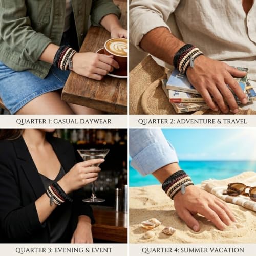 Image of Young & Forever Multi-Layer Leather Bracelet for Men | Adjustable Handmade Wrap Bracelet with Beads, Anchor, Evil Eye, Feather & Boho Charms | Vintage Punk Casual Wristband Gift for Men & Boys